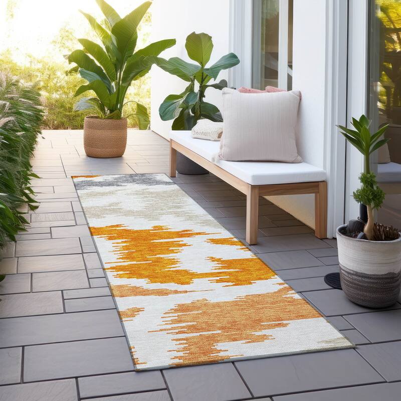Machine Washable Indoor/ Outdoor Chantille Global Boho Rug - Orange - 2'3" x 7'6"