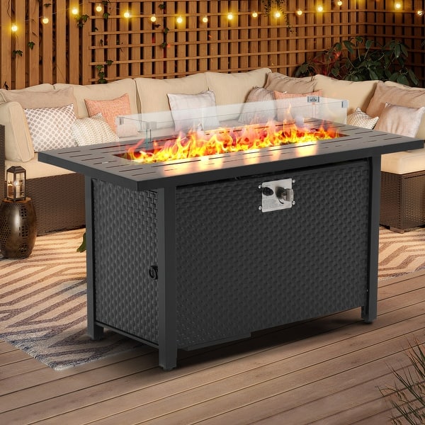 slide 2 of 7, Outdoor 50000 BTU Rectangular 45” Propane Fire Pit Table with Glass Wind Guard for Patio, Deck, Backyard, Black - N/A Black