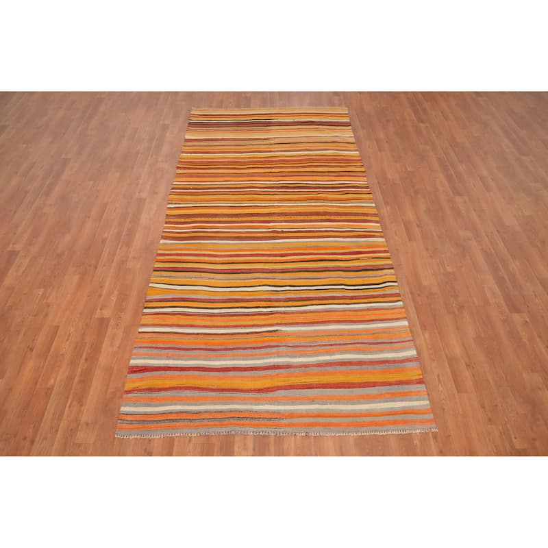 Hand Woven Oriental 100% Wool Carpet Southwestern Geometric Oranges & Rust Kilim Runner Rug - 9' 5'' X 4' 5''