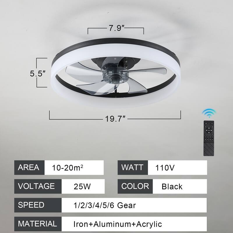 Smart Ceiling Fan with Light Dimmable LED Remote App Control - White+Black