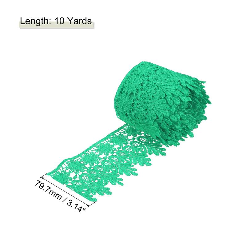 3 Inch Wide Lace Ribbon Floral Pattern Embroidered Lace Trim - Green - 10 Yard
