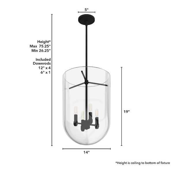 dimension image slide 2 of 3, Hunter 14" Sacha 4-Light Pendant - Entry, Dining Room, Kitchen Island - Contemporary, Transitional