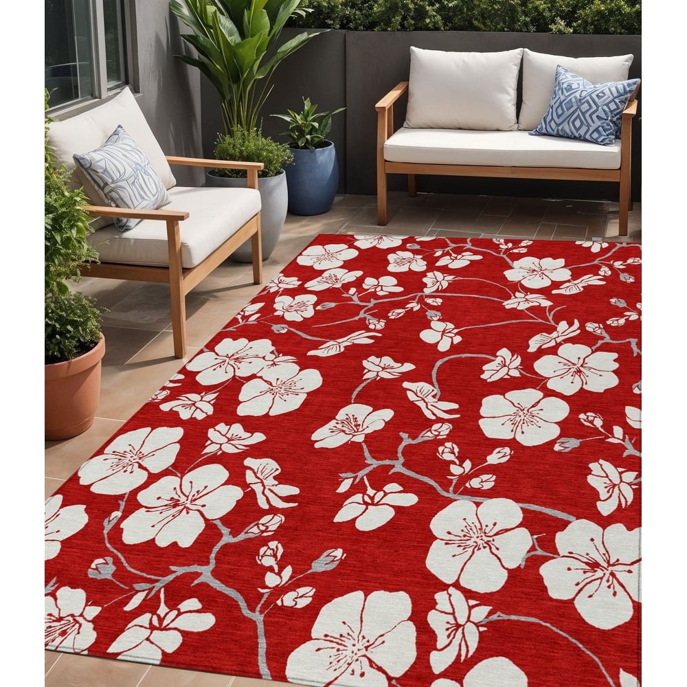 HomeRoots Floral Transitional Rectangle Outdoor Rug