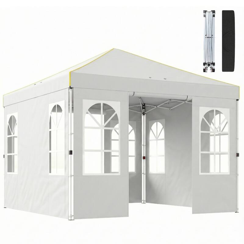Outsunny 9.6 x 9.6 ft Pop Up Canopy Tent with Sidewalls, One Button Push Setup, UPF50+ Outdoor Portable Instant Canopy Shelter