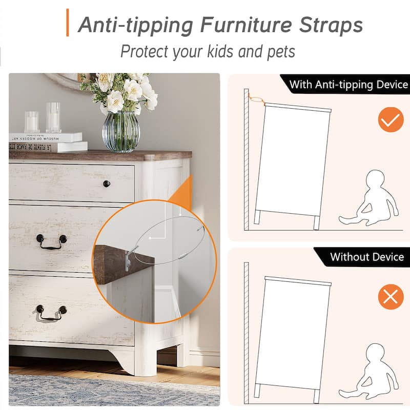 WAMPAT Large Farmhouse Nightstand with 3 Drawers,Wooden End Table