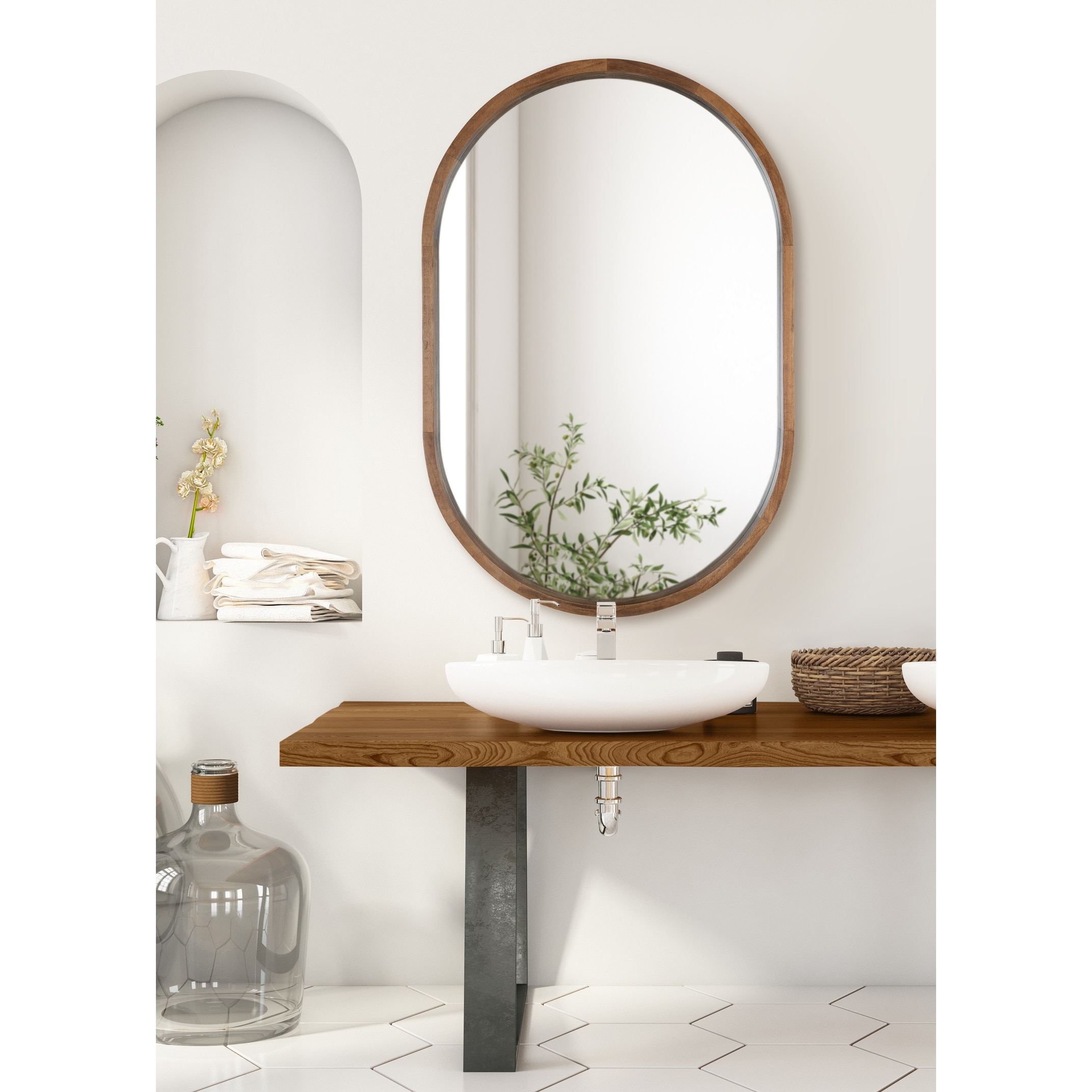 Kate and Laurel Hutton Wood Framed Capsule Mirror Bed Bath  Beyond  33357276