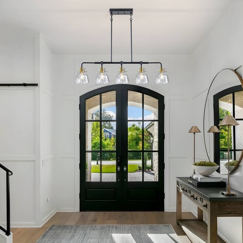 Starsky 5-Light Modern Linear Hammered Glass Kitchen Island Pendant - Black - N/A