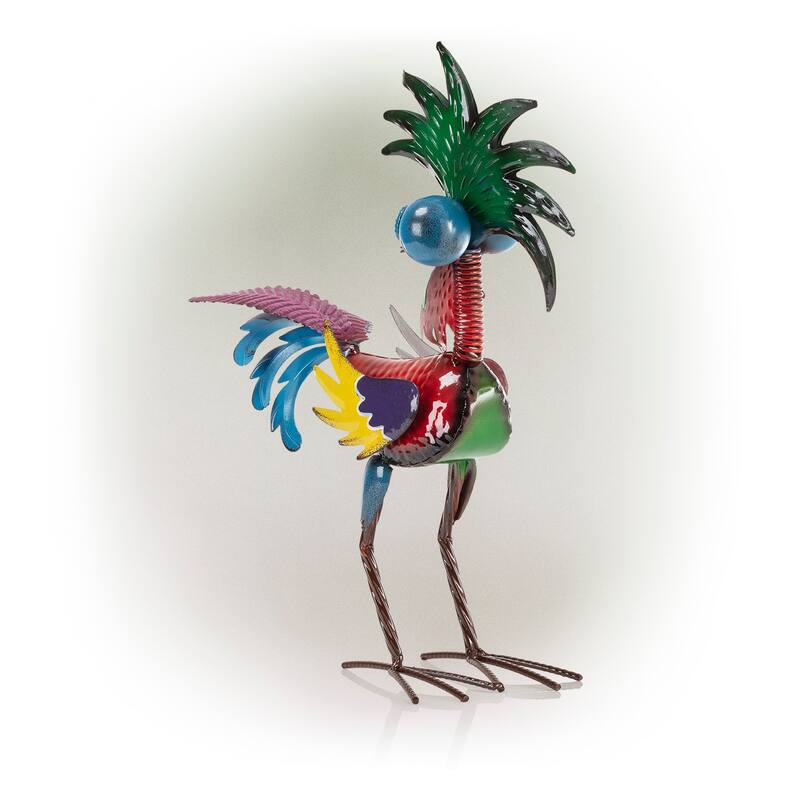Alpine Corporation 19" Tall Indoor/Outdoor Wild Tropical Metal Rooster Yard Statue Decoration, Multicolor