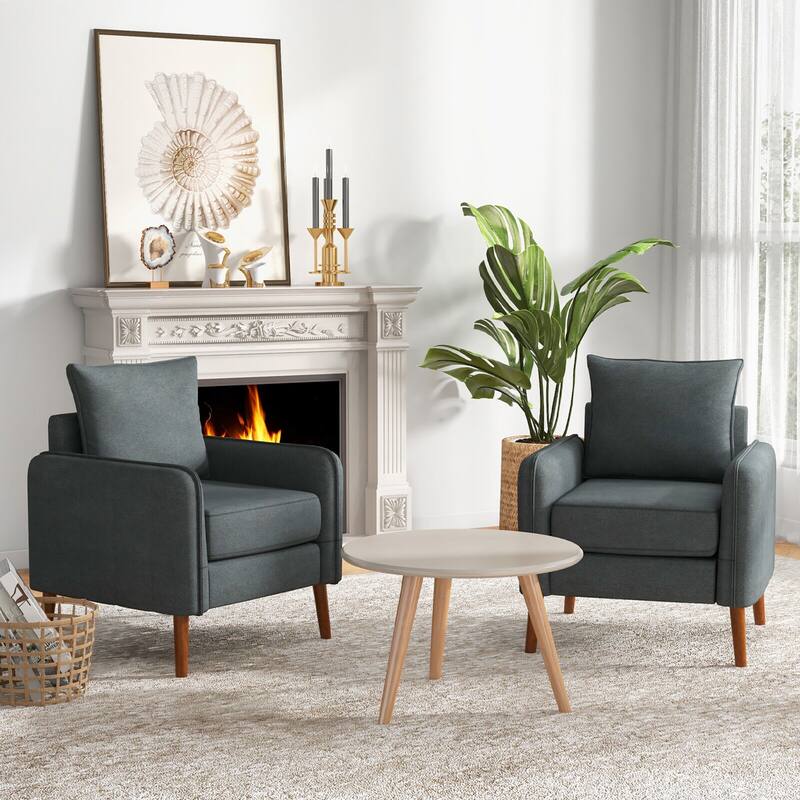 Gymax 2PCS Modern Accent Chair Upholstered Mid-Century Armchair w/