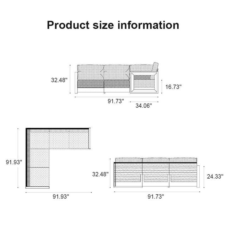 PURPLE LEAF Caesar L-Shaped Grey Outdoor Couch with 9.6" Thick for Yard Porch Deck Patio Conversation Sets