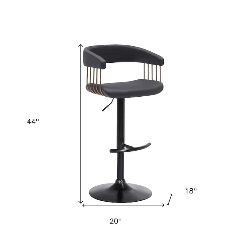 Black Faux Leather And Metal Swivel Adjustable Height Bar Chair