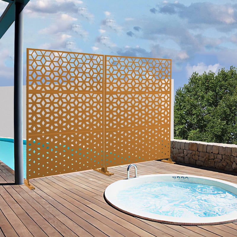 Metal Privacy Screen Wall Decoration Free Standing-6.3 ft. H X 4 ft. W
