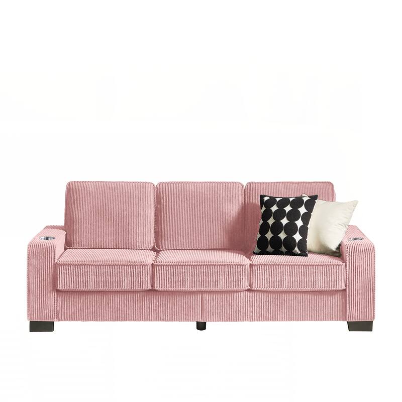 83.86"Corduroy Fabric sofa,Modern Compressed Couch,3-Seater Sofa