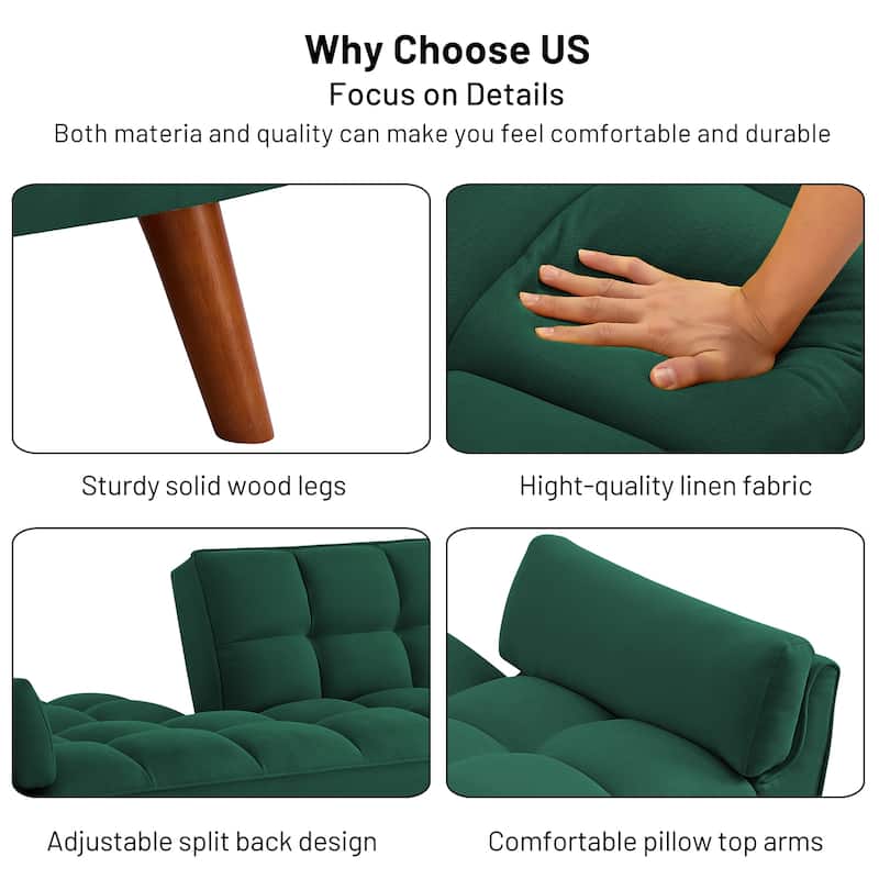 Futon Sofa Bed, Convertible Sleeper Couch with Pillows, Foldable Loveseat Furniture for Living Room