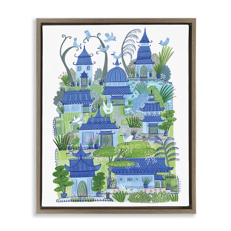 Stupell Charming Village Buildings Framed Floater Canvas Wall Art Design By Kay Widdowson - 25 x 31 - Brown