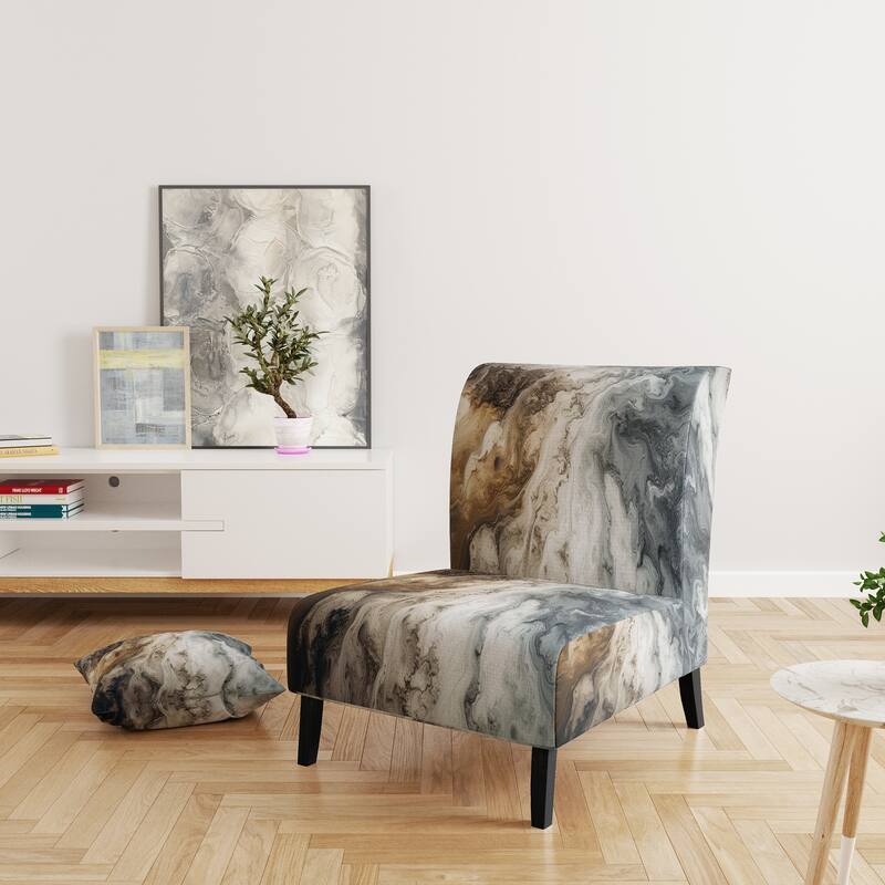 Designart "Segment Layers of Marbled Rock" Upholstered Fractals Accent Chair and Arm Chair - Slipper Chair - Grey