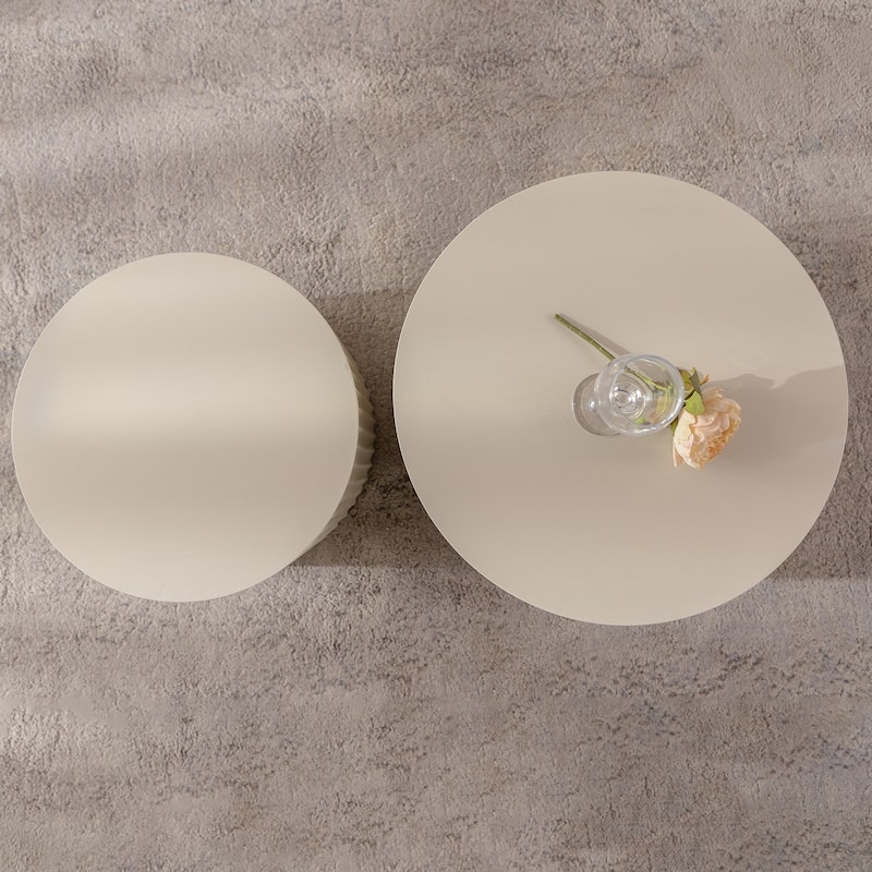 GDFStudio - Set of 2 Modern Wave Stripe Nesting Coffee Table Round Drum Accent Tables