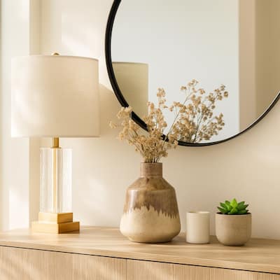 Warm Rustic Ceramic Table Vase for Home Decor, Decorative Flower Vase with Glazed Finish