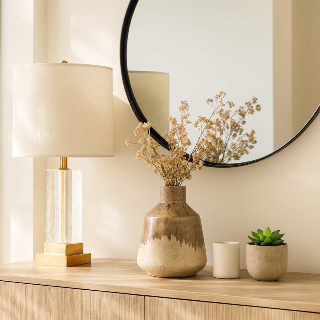 Warm Rustic Ceramic Table Vase for Home Decor, Decorative Flower Vase with Glazed Finish