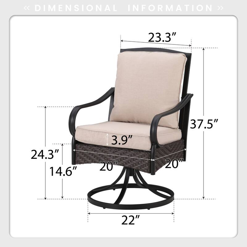 MAISON ARTS 7 Pieces Patio Dining Set with Metal Rectangular Dining Table and Swivel Chairs