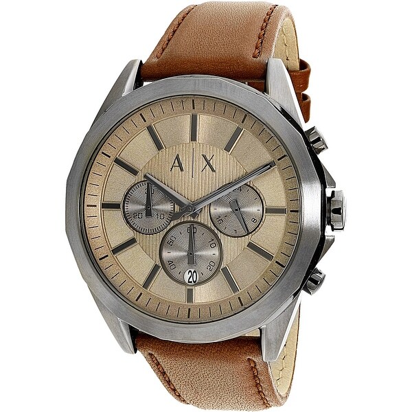 armani exchange men's brown leather strap watch
