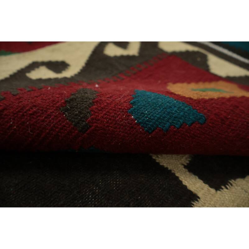 Hand Woven Oriental 100% Wool Carpet Southwestern Tribal Black Kilim Area Rug - 9' 9'' X 8' 5''
