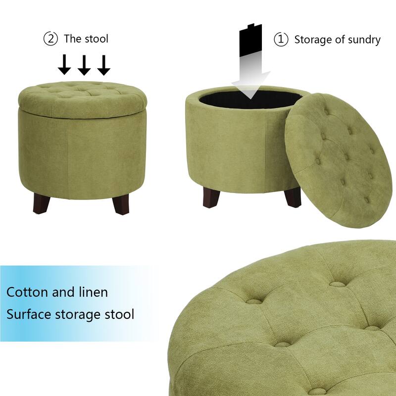 Adeco Round Button-tufted Lift-top Storage Ottoman