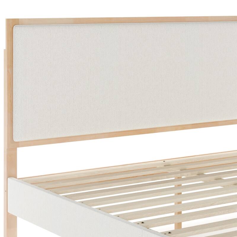 Martha Stewart Wooden Platform Bed with Upholstered Base and Triple Inset Headboard