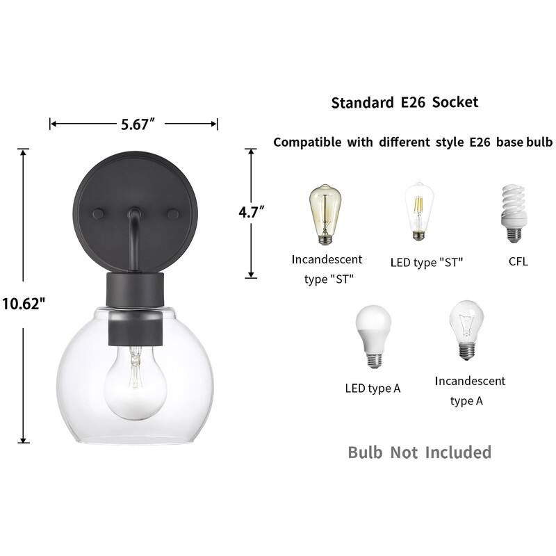 KAWOTI Modern Wall Sconce Set with Clear Shade(Set of 2)