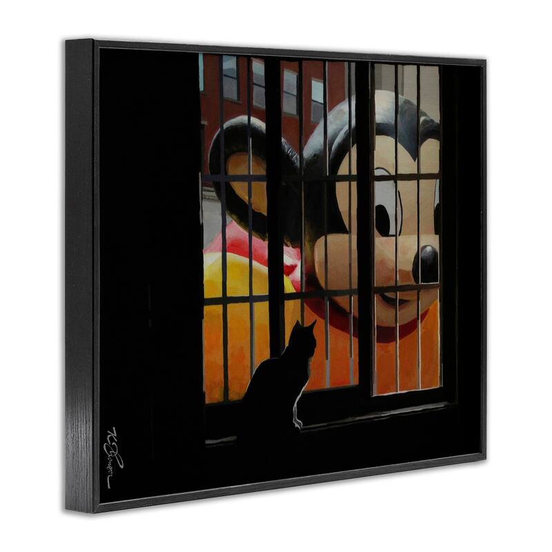 Stupell Mouse Character Peering at Cat Framed Giclee Art Design By Keith Thomson