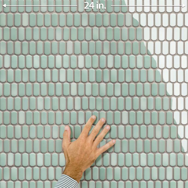 Merola Tile Hudson Capsule Mint Green 12-1/4" x 13-1/8" Porcelain Mosaic Floor and Wall Tile