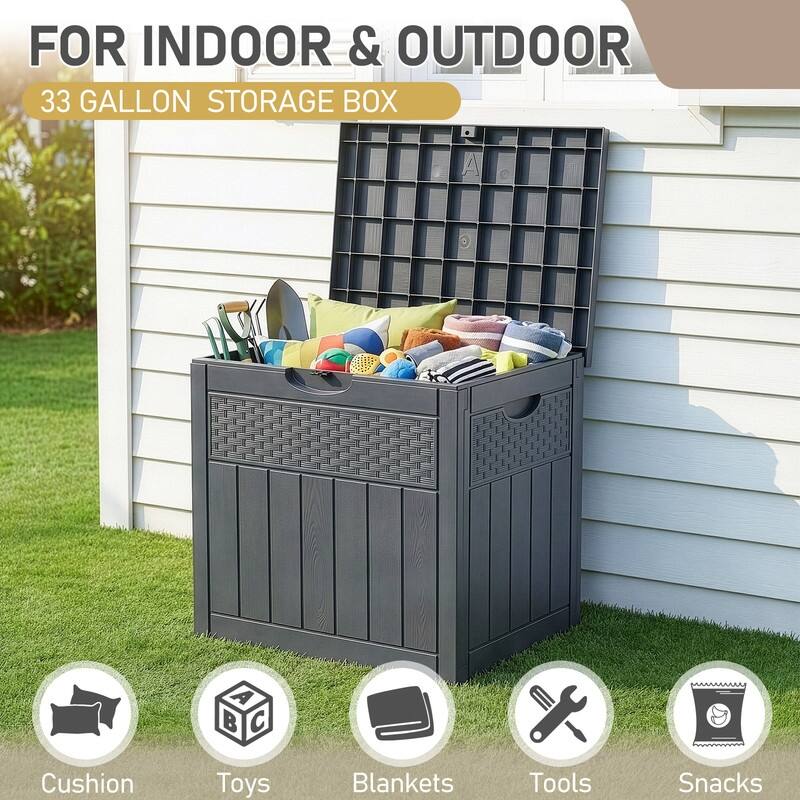 33 Gallons Gray Water Resistant PVC Deck Box - N/A