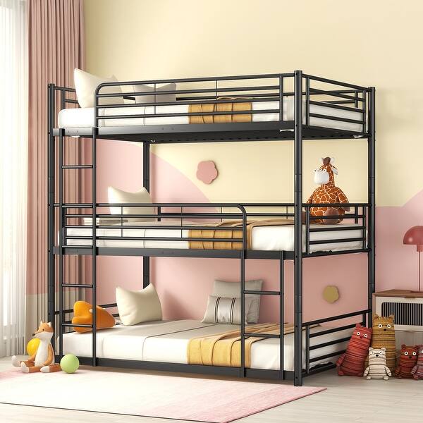 slide 2 of 27, Industrial Charm Full-Full-Full Metal Triple Bed with Built-in Ladder