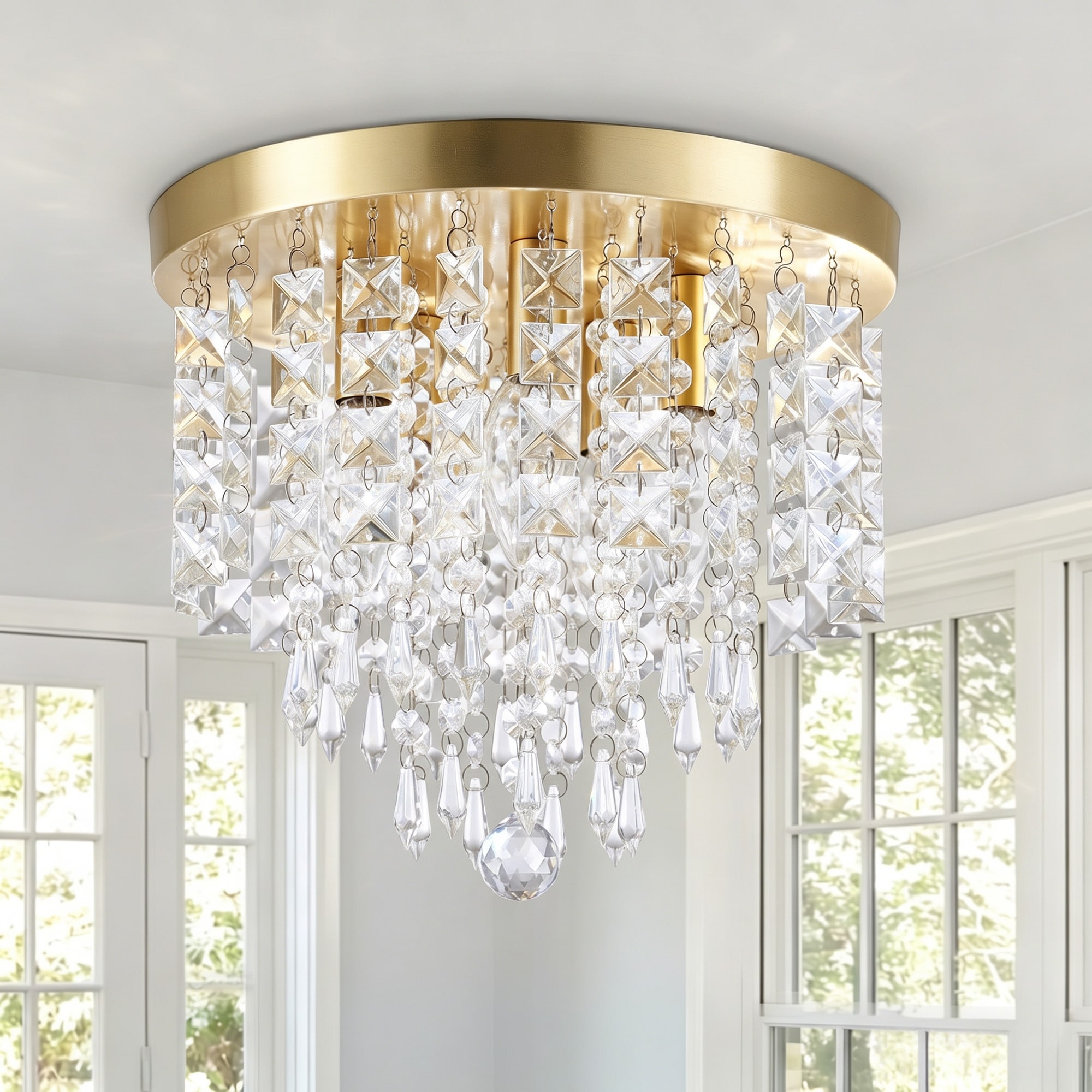 CO-Z 11" 5-light Flush Mount Crystal Chandelier Ceiling Light