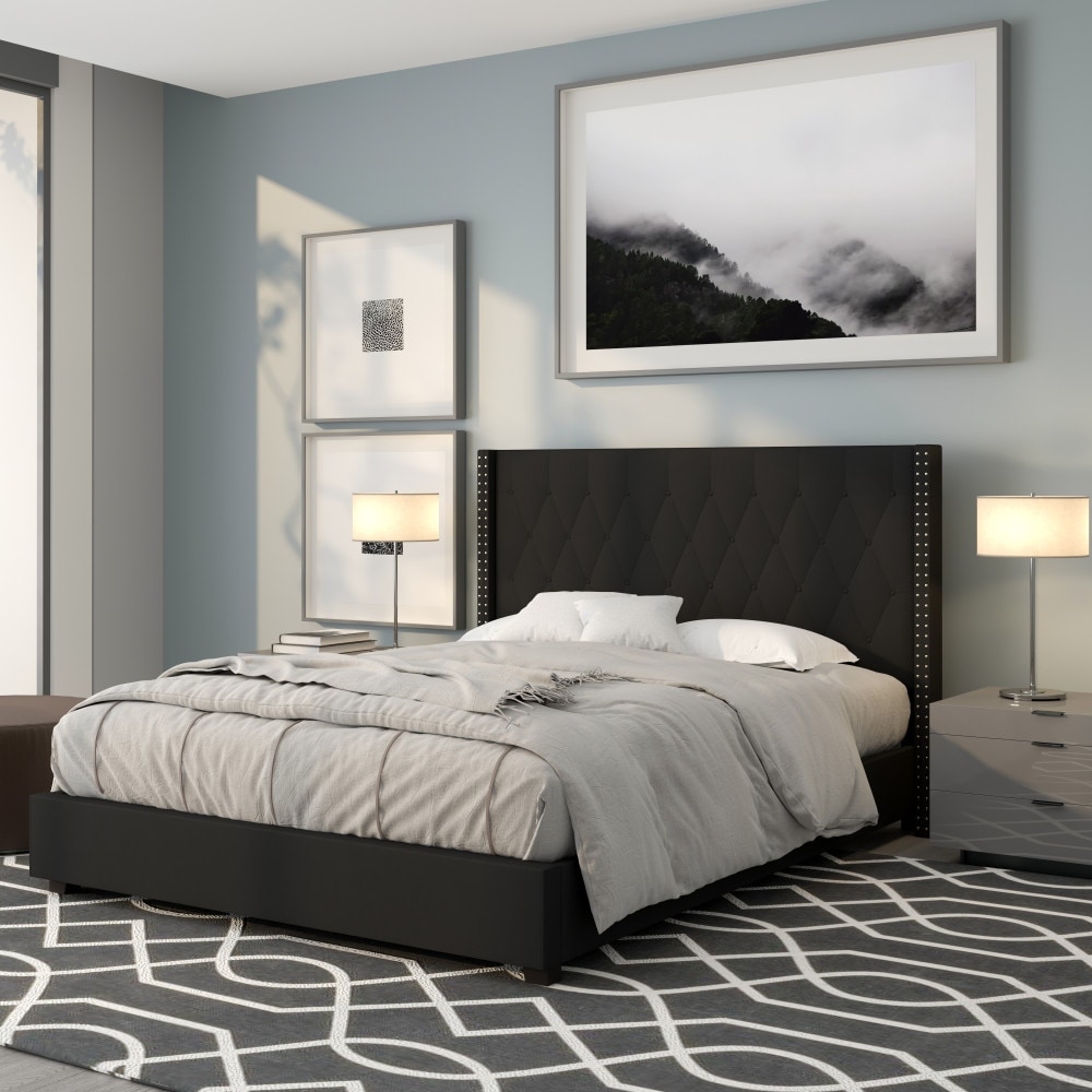 Tufted Upholstered Nailhead Trim Platform Bed