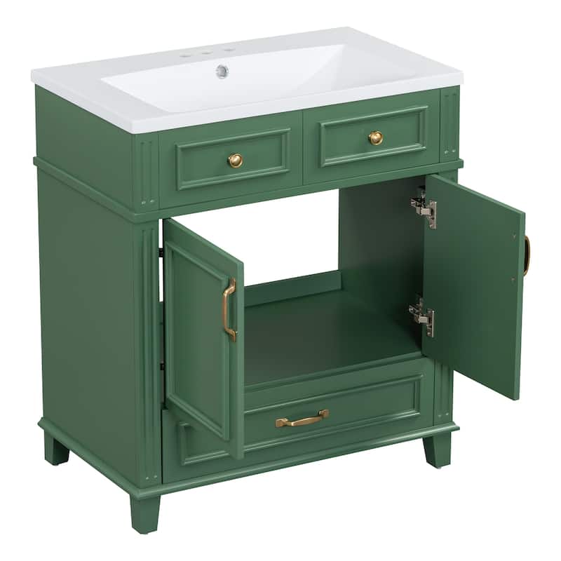 Roomfitters 30" Vanity with Resin Sink, Solid Wood Cabinet with Soft Closing Doors, Retro Freestanding Storage Style