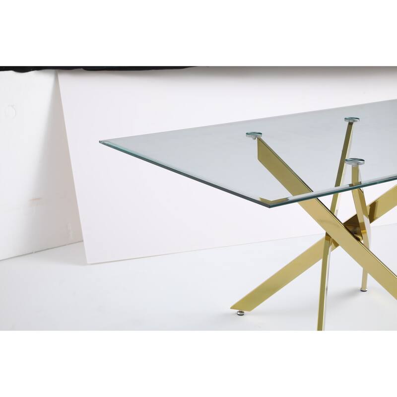 The modern rectangular tempered glass tabletop is paired with a golden iron frame, measuring 47.24 inches in length