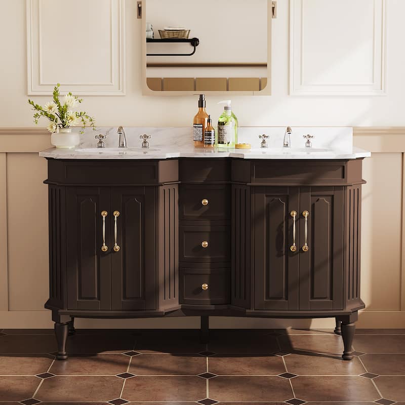 54-Inch European Style Solid Wood Bathroom Vanity with Sink - Elegant ...