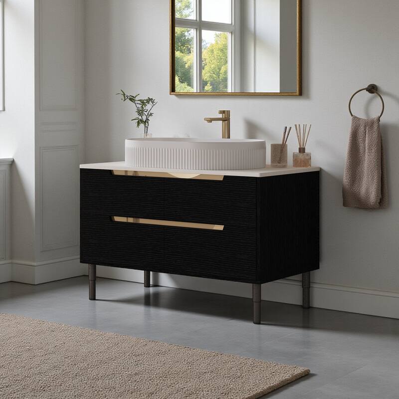 36" Bathroom Vanity with Integrated Ceramic Sink, Freestanding or Wall Mounted, 4 Soft-Close Drawers & Adjustable Metal Legs