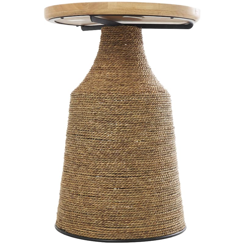 Dried Plant Handmade Wrapped Accent Table with Wood Tabletop - Brown - Roche River Decor