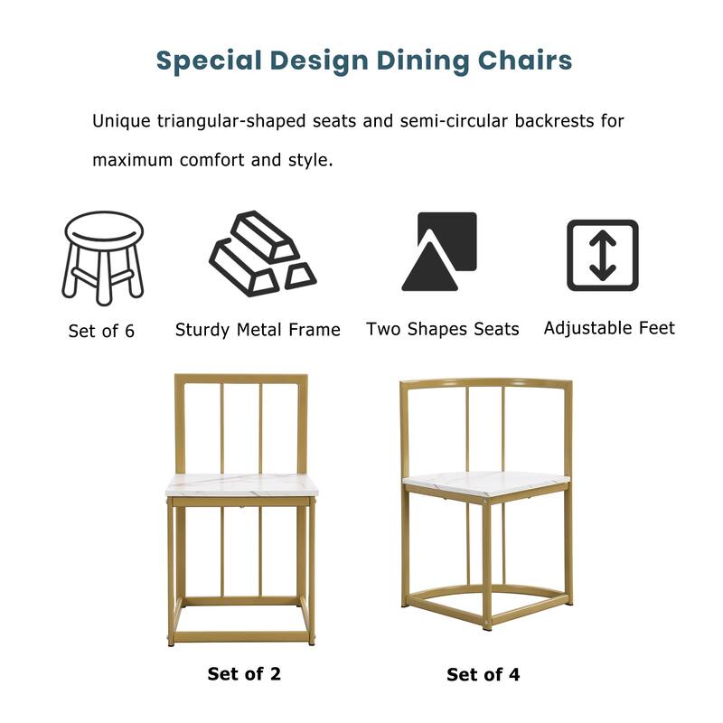 7-Piece Dining Table Set with Faux Marble and Wood Desktop Table and 6 Chairs with Iron Frame