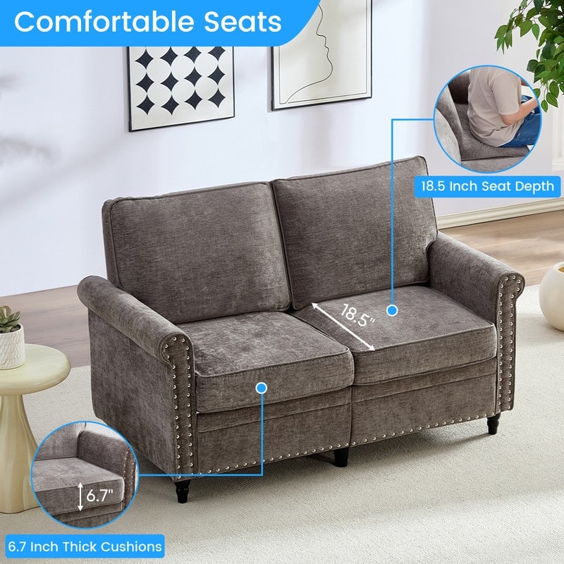 Mixoy 53.9''Chenille Living Room Sofa,Modern 2-Seater Sofa Couch,Loveseat Sofa with Unique Riveted Look