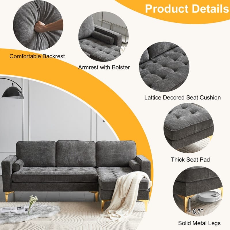 3-Seater Golden Tripod Legs Indoor Modular Sofa