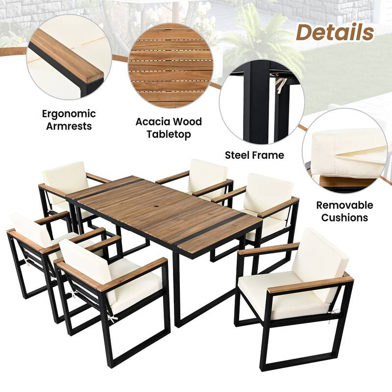 Modern 7 Pieces Outdoor Dining Set with Removable Cushions, Patio Dining Table and Chair Set for Patio, Backyard 7 Pack