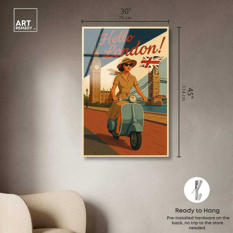 Scooter English Travel Acrylic by Art Remedy, Ready to Hang