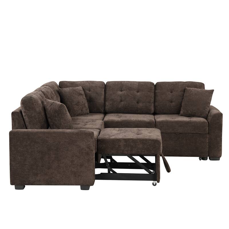 Roomfitters Pull-Out L-Shape Sofa Bed with Wheels, USB Ports, and Power Sockets, Functional Sleeper Sofa for Living Room Comfort