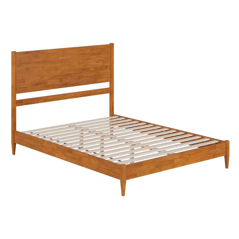 Solid Wood Low Profile Platform Bed - Modern Bedroom Bed Frame - Light Toffee Finish