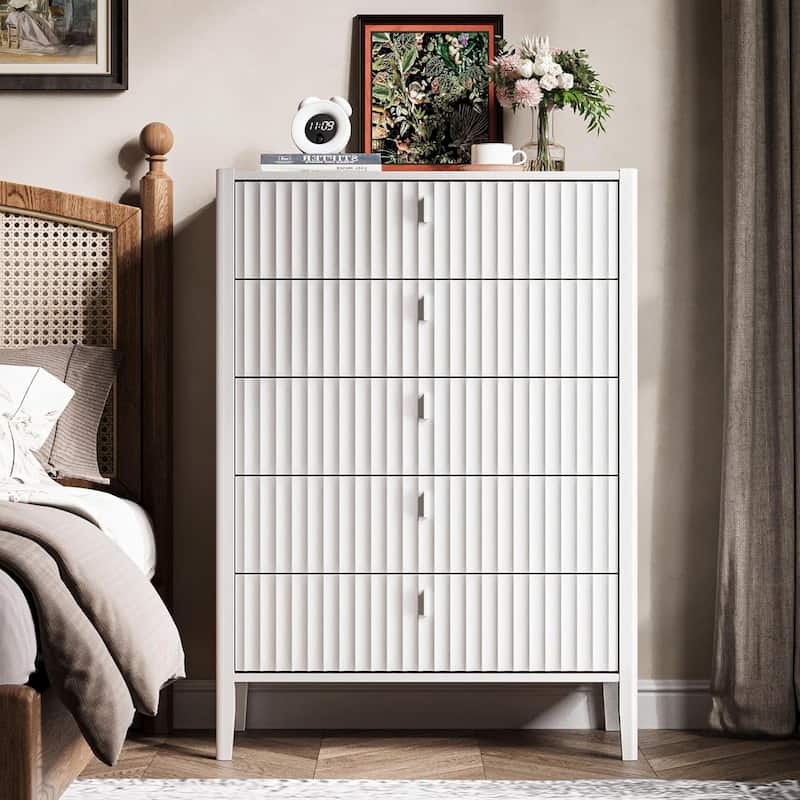 Modern Dresser, Fluted Wood Chest with Deep Drawers for Bedroom, Living Room