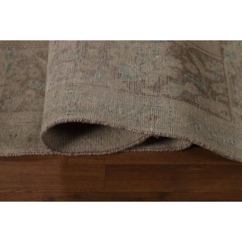 Distressed Beige Tabriz Persian Vintage Rug Hand-Knotted Wool Carpet - 9'1"x 11'9"