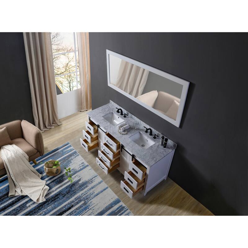 Chanceton 72 in. Vanity in White with White Carrara Marble Top with white basins